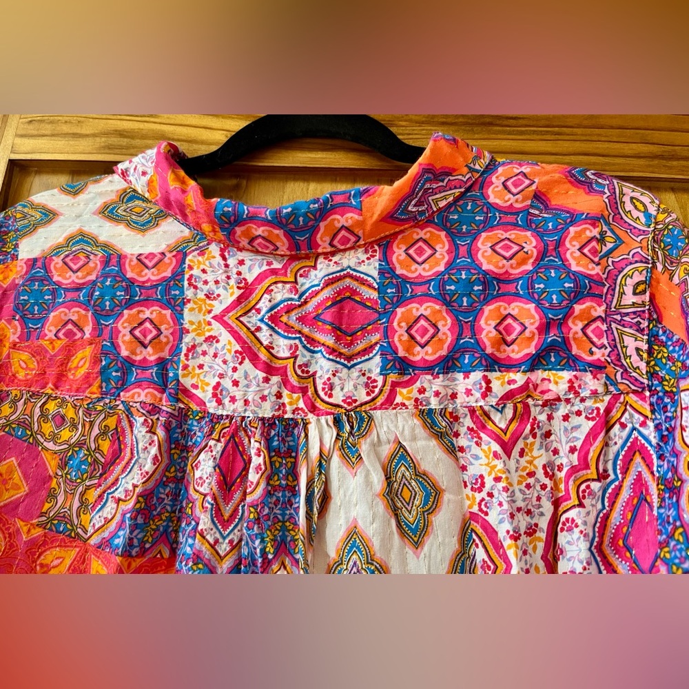 Ruby Rd. Vibrant Patchwork Blouse - Pink, Orange, Purple - Picture 5 of 12
